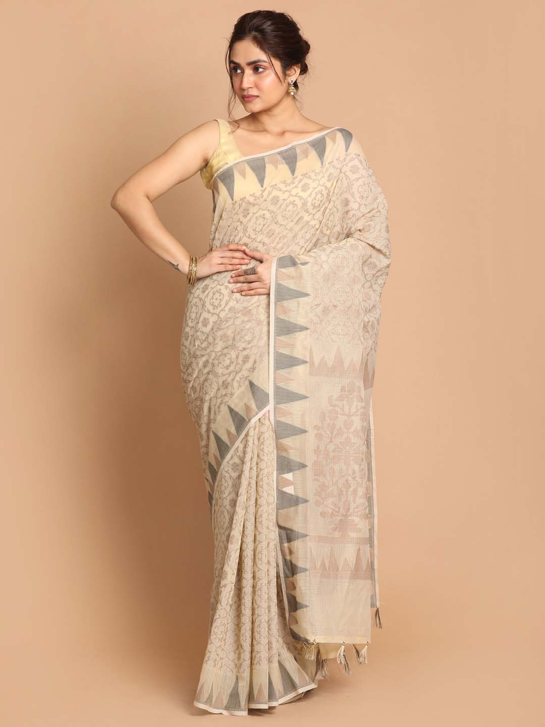 Indethnic Banarasi Beige Woven Design Daily Wear Saree - View 1