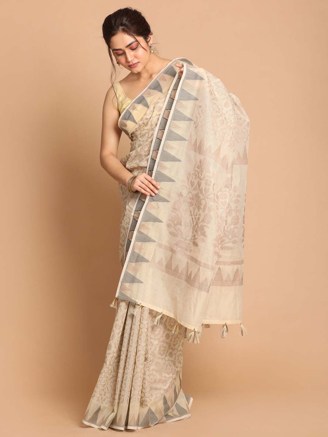 Indethnic Banarasi Beige Woven Design Daily Wear Saree - View 3