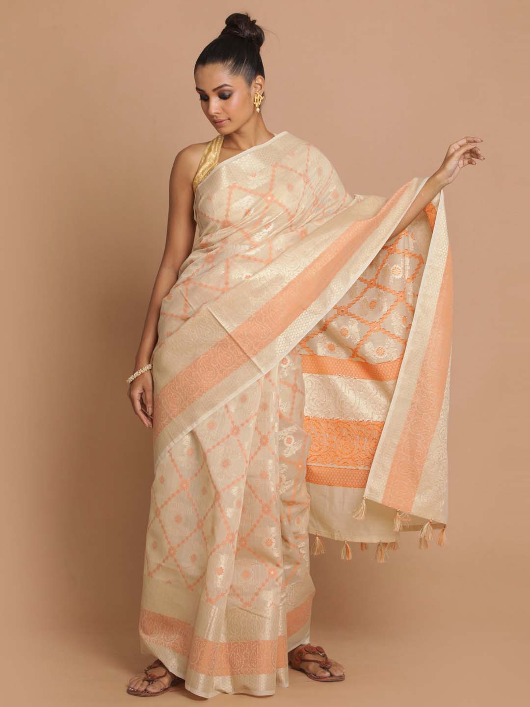 Indethnic Banarasi Beige Woven Design Daily Wear Saree - View 1