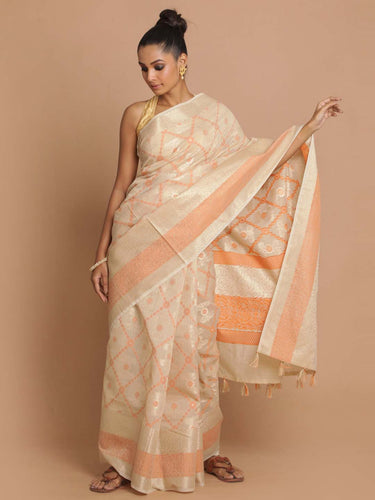 Banarasi Beige Woven Design Daily Wear Saree