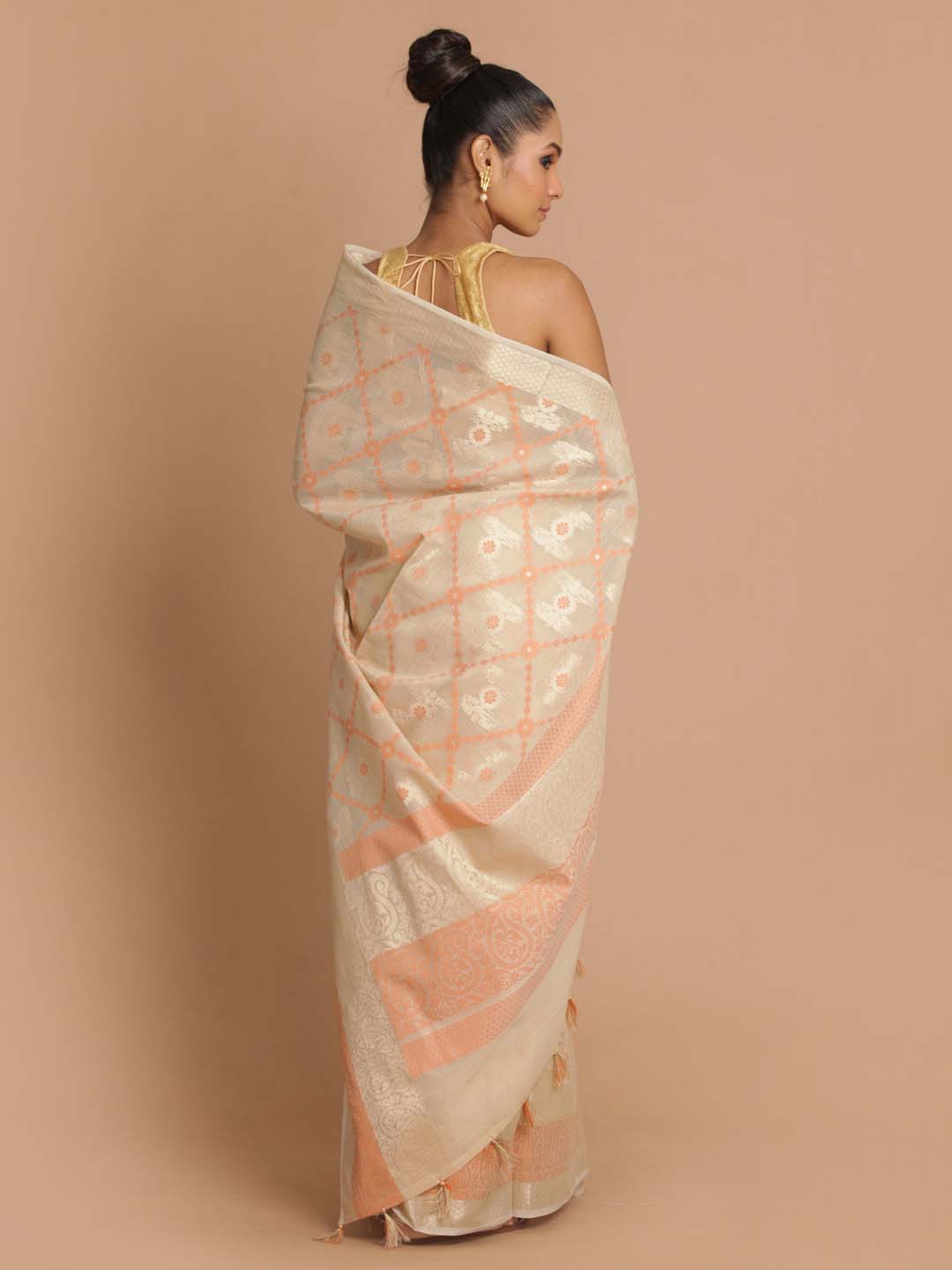 Indethnic Banarasi Beige Woven Design Daily Wear Saree - View 3