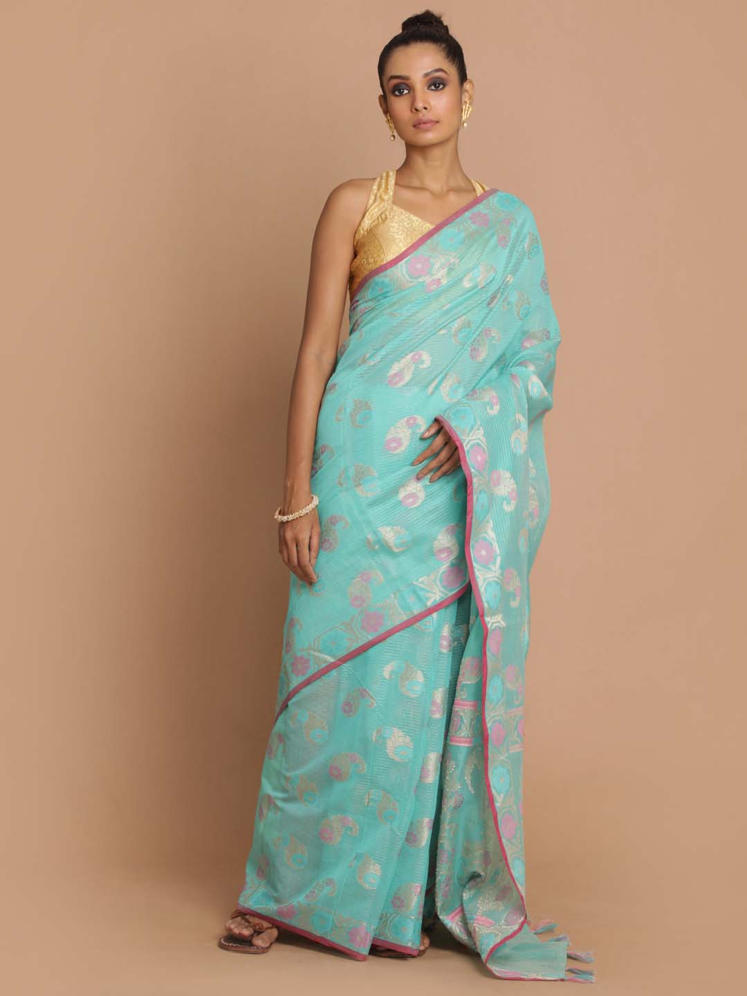 Indethnic Banarasi Blue Woven Design Party Wear Saree - View 1