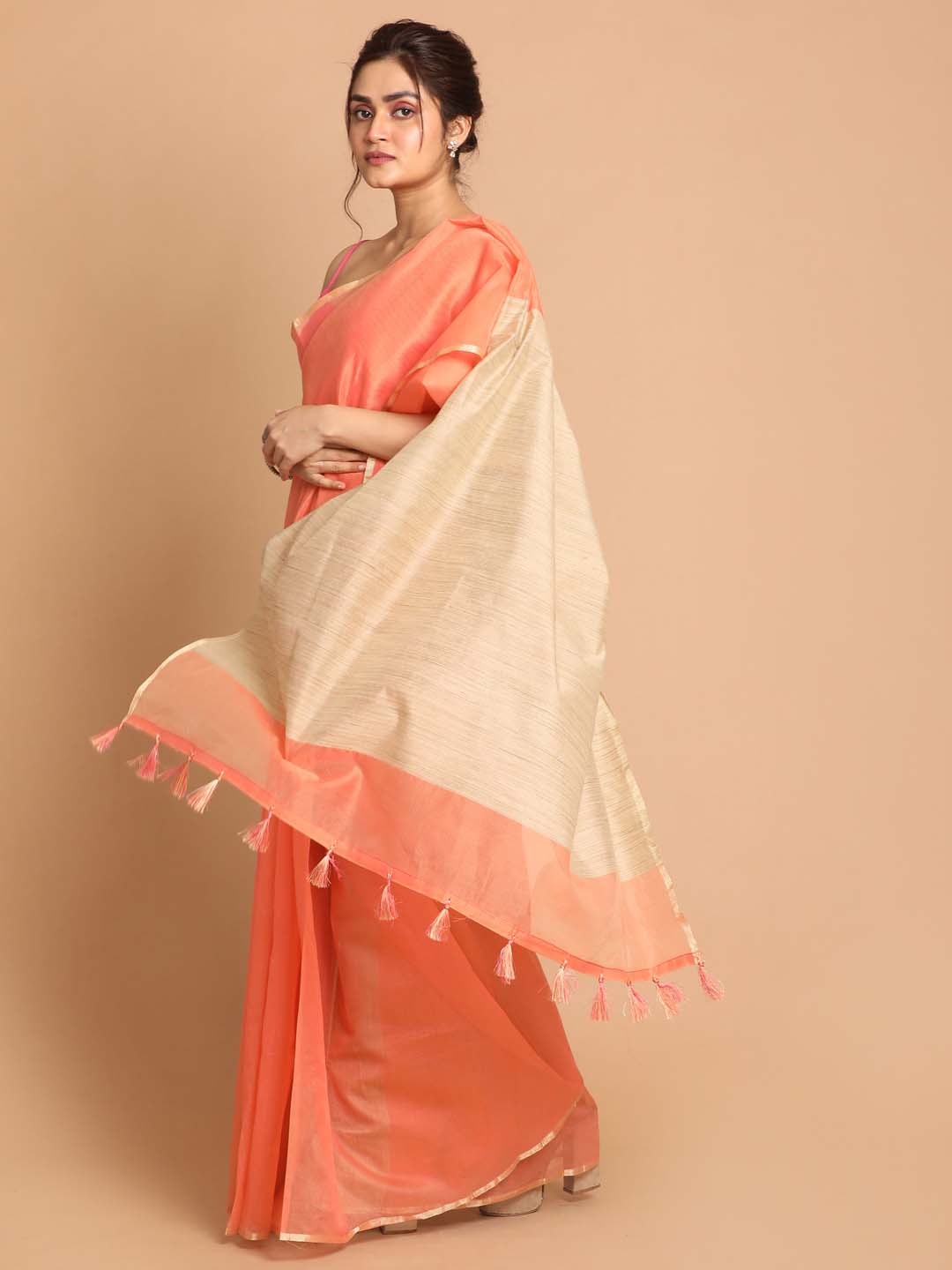 Indethnic Banarasi Coral Solid Daily Wear Saree - View 2