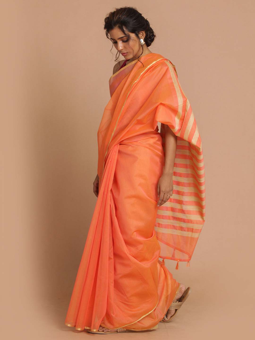 Indethnic Banarasi Coral Solid Daily Wear Saree - View 2