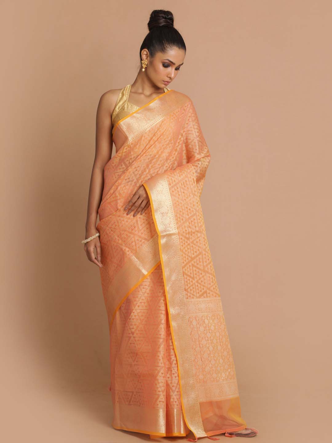 Indethnic Banarasi Coral Woven Design Daily Wear Saree - View 1