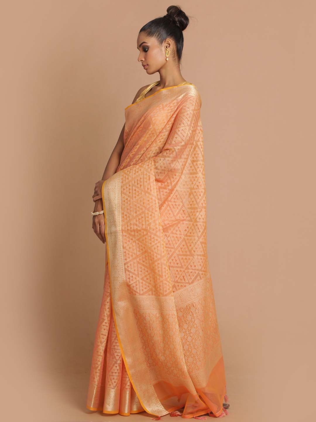 Indethnic Banarasi Coral Woven Design Daily Wear Saree - View 2