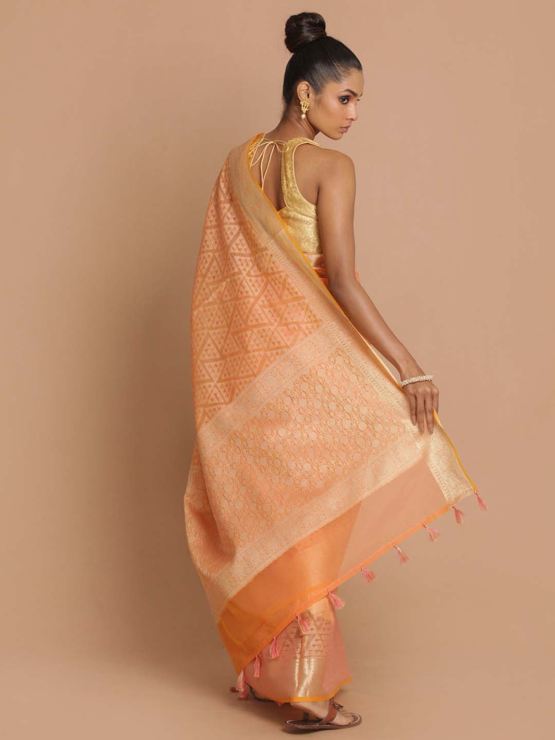 Indethnic Banarasi Coral Woven Design Daily Wear Saree - View 3