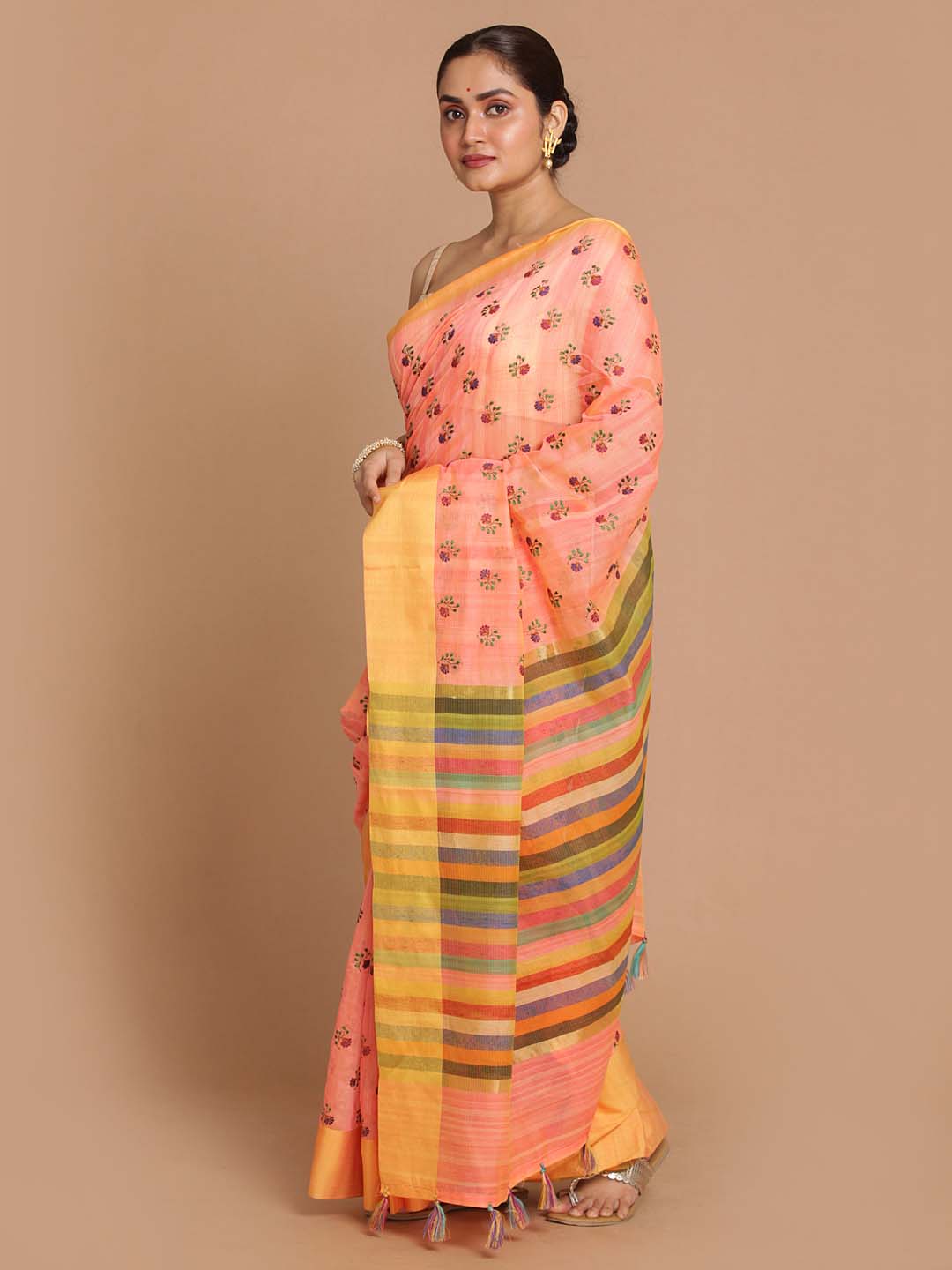 Indethnic Banarasi Coral Embroidered Daily Wear Saree - View 2