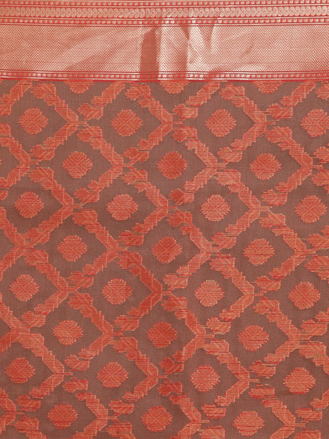 Indethnic Banarasi Coral Woven Design Party Wear Saree - Saree Detail View