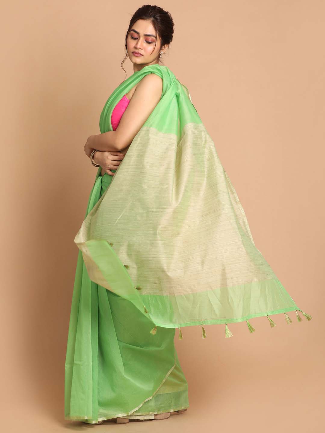 Indethnic Banarasi Green Solid Daily Wear Saree - View 2