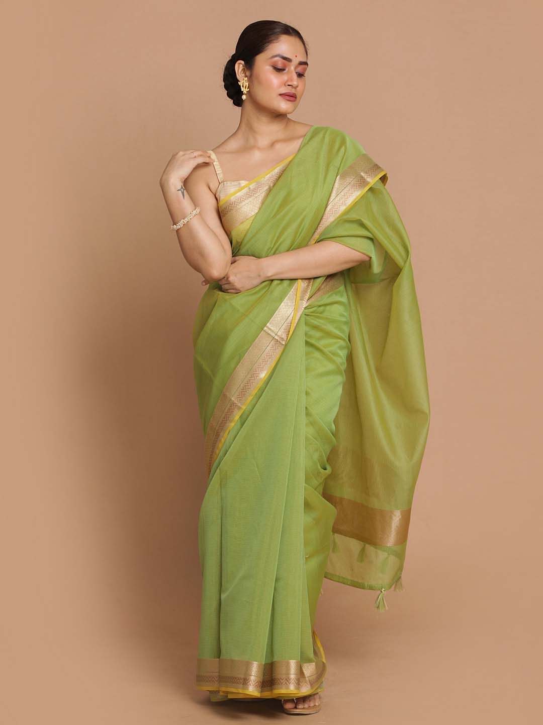 Indethnic Banarasi Green Woven Design Daily Wear Saree - View 1