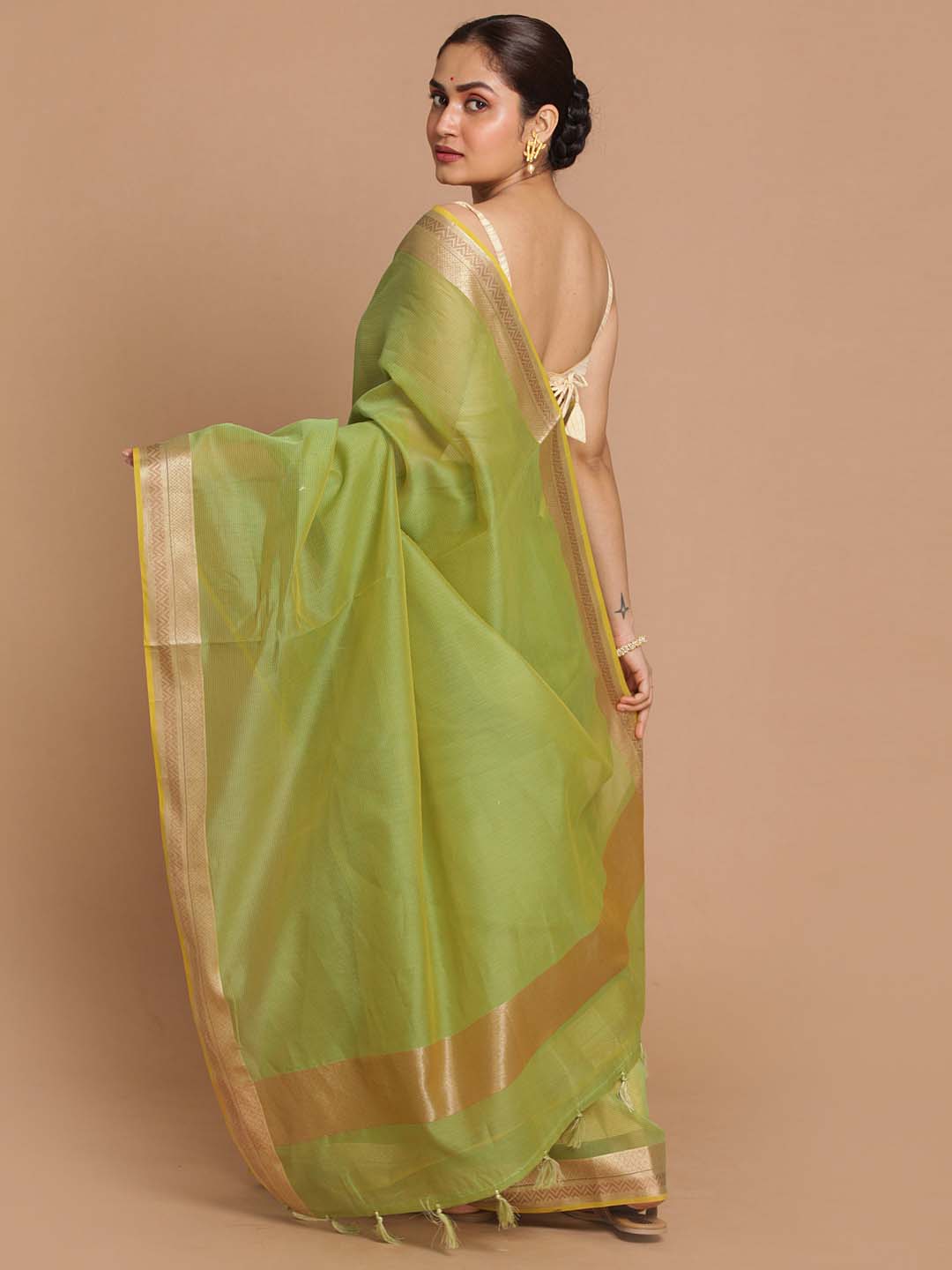 Indethnic Banarasi Green Woven Design Daily Wear Saree - View 3