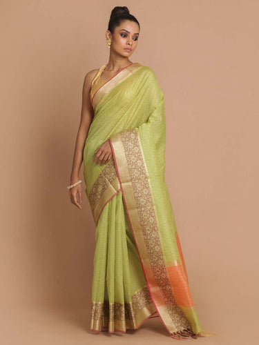 Banarasi Green Checked Daily Wear Saree