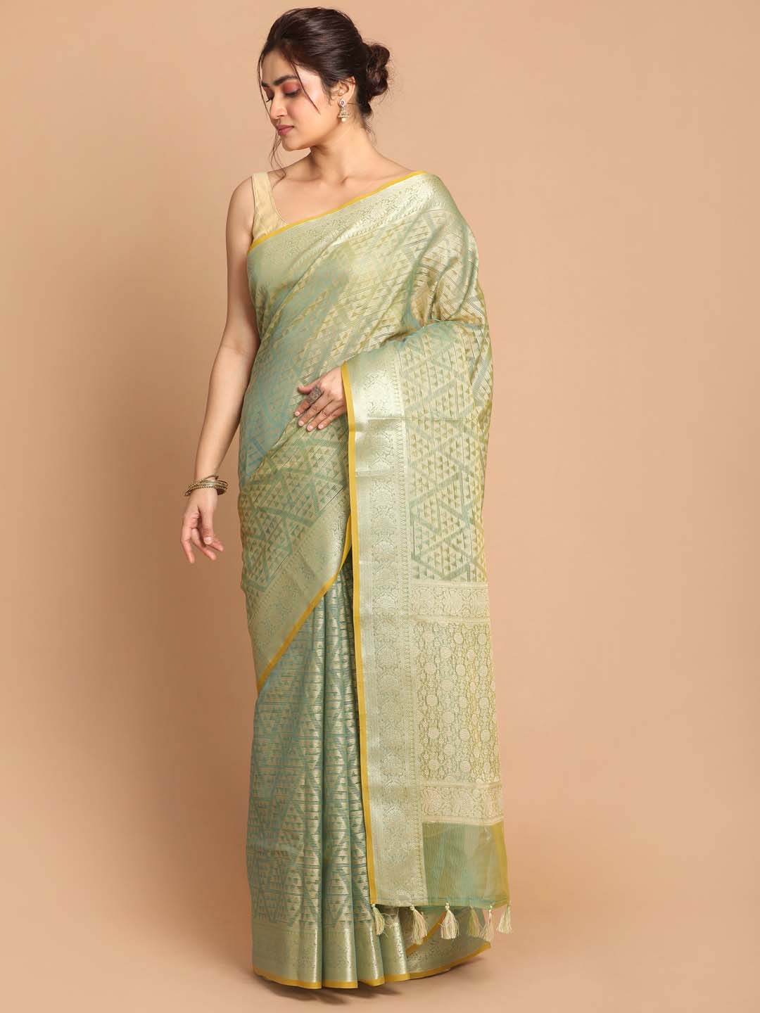 Indethnic Banarasi Green Woven Design Daily Wear Saree - View 2