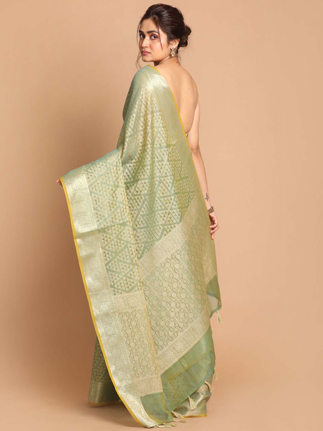 Indethnic Banarasi Green Woven Design Daily Wear Saree - View 3