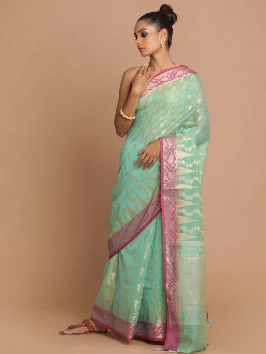 Indethnic Banarasi Green Woven Design Daily Wear Saree - View 1