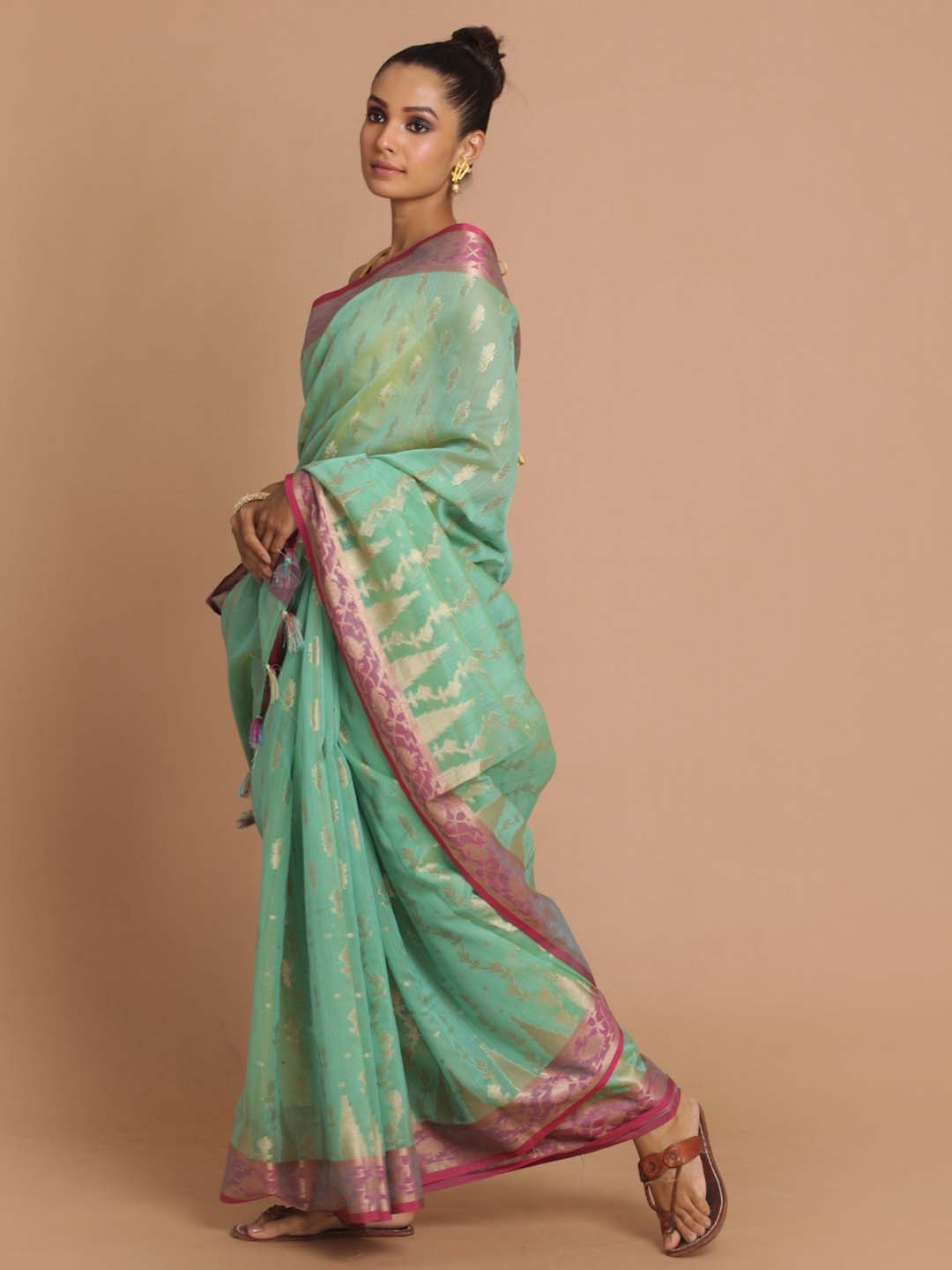 Indethnic Banarasi Green Woven Design Daily Wear Saree - View 2