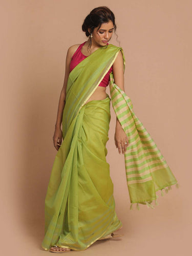 Banarasi Lime Green Solid  Daily Wear Saree