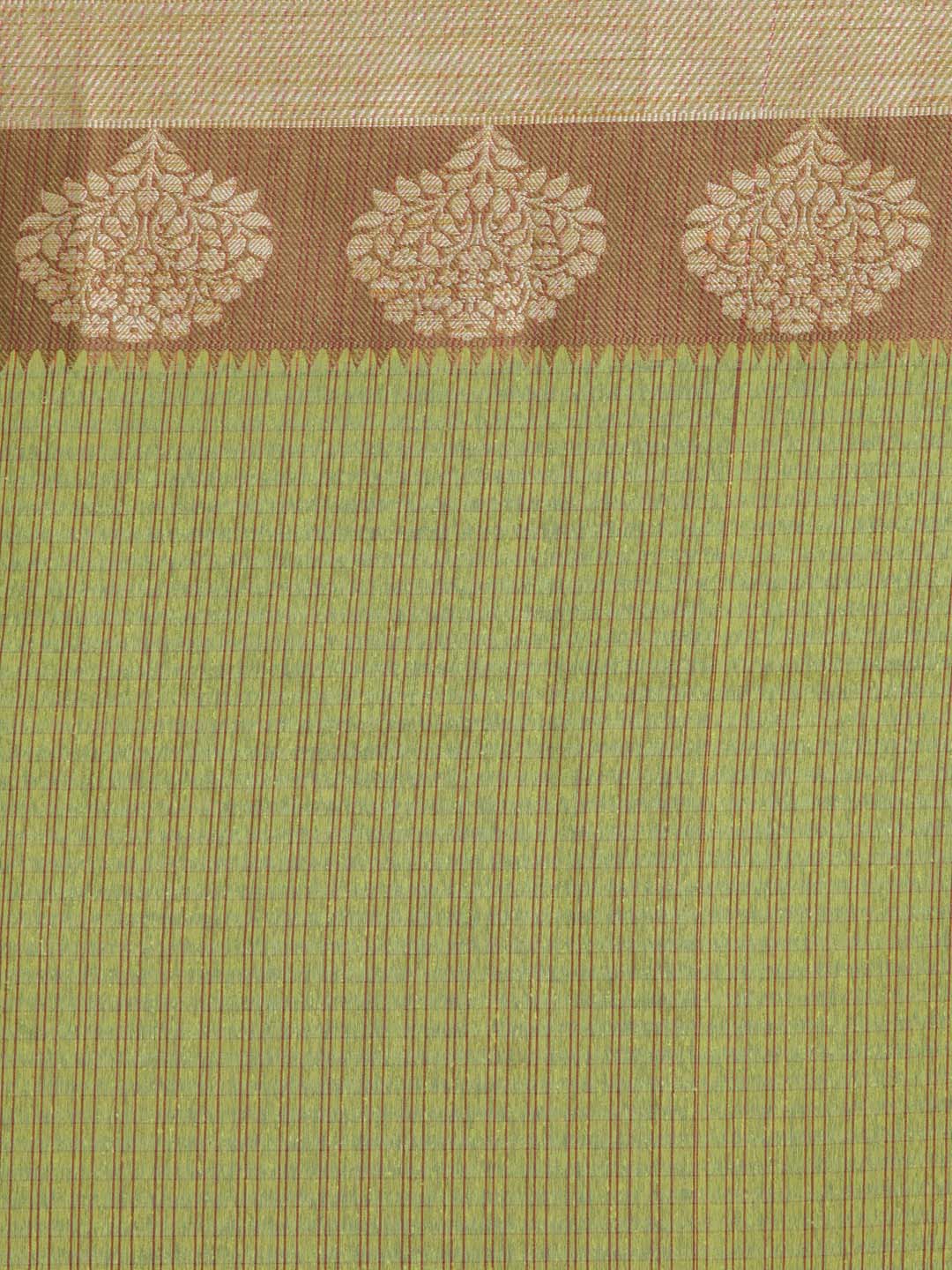Indethnic Banarasi Lime Green Checked Daily Wear Saree - Saree Detail View
