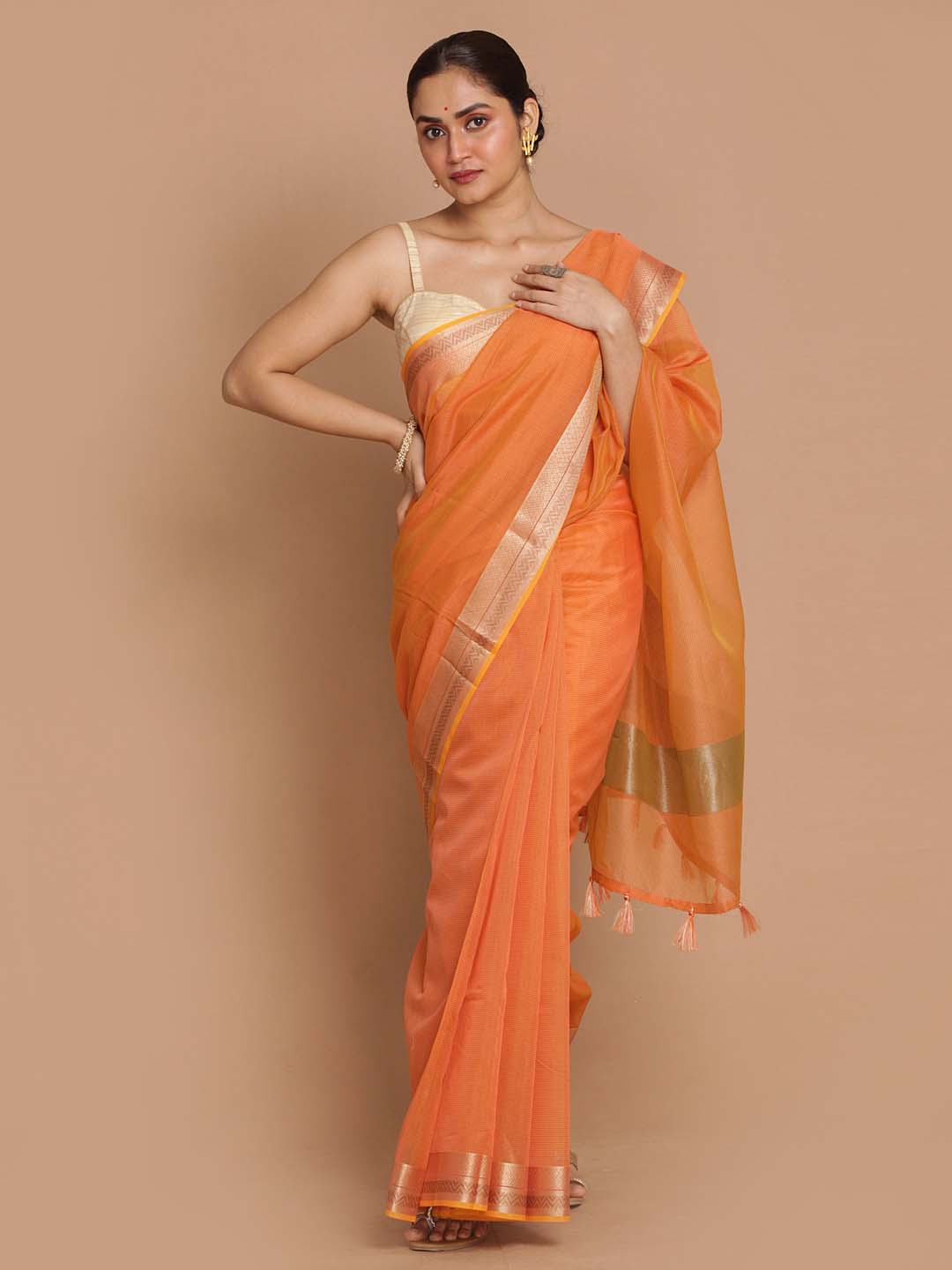 Indethnic Banarasi Orange Woven Design Daily Wear Saree - View 1