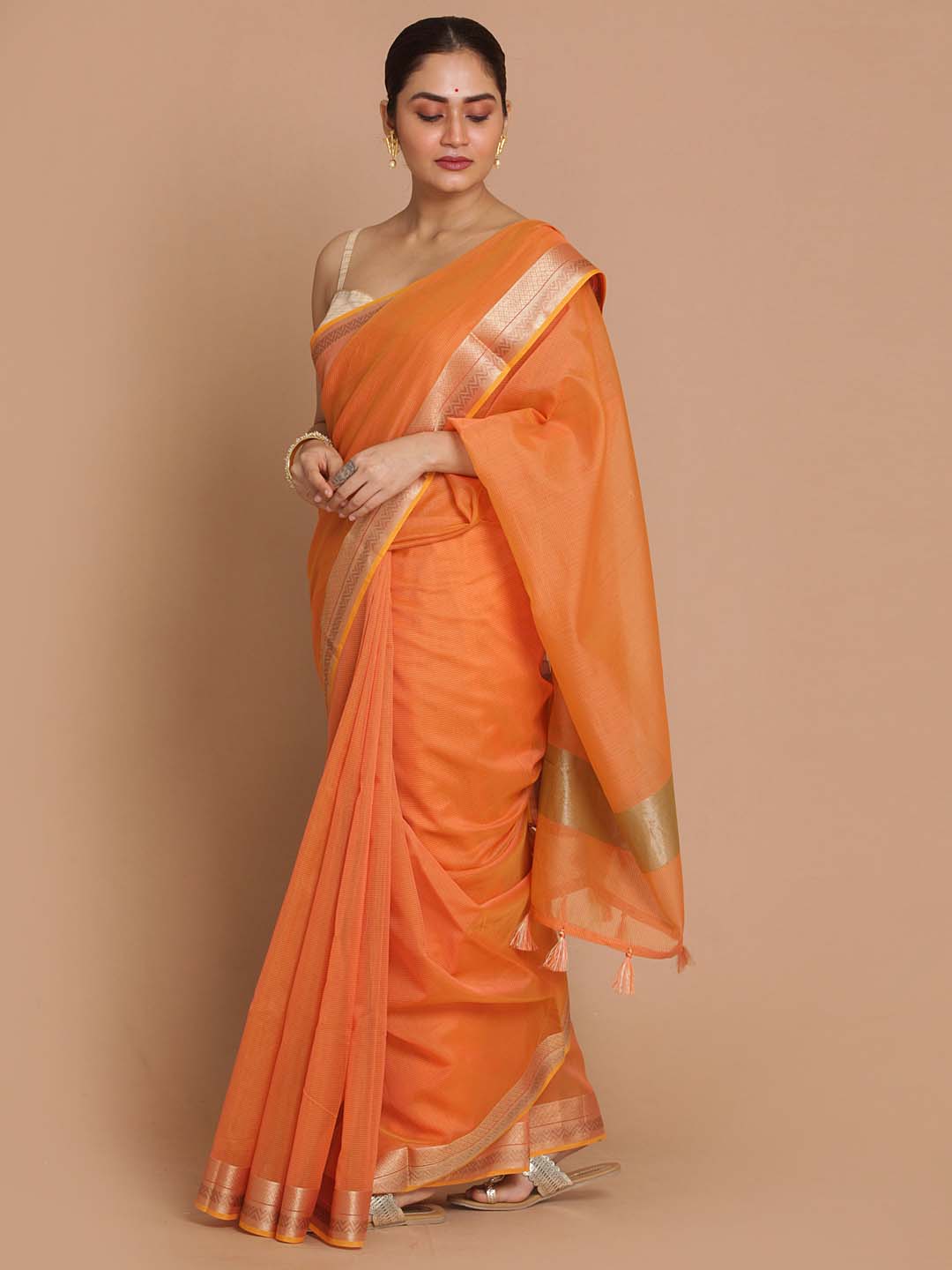 Indethnic Banarasi Orange Woven Design Daily Wear Saree - View 2