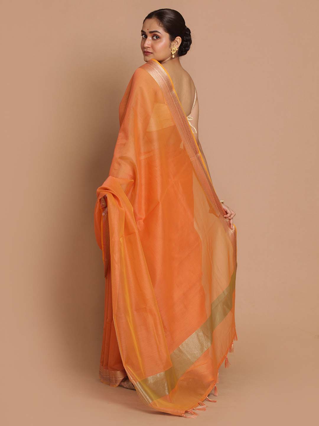 Indethnic Banarasi Orange Woven Design Daily Wear Saree - View 3