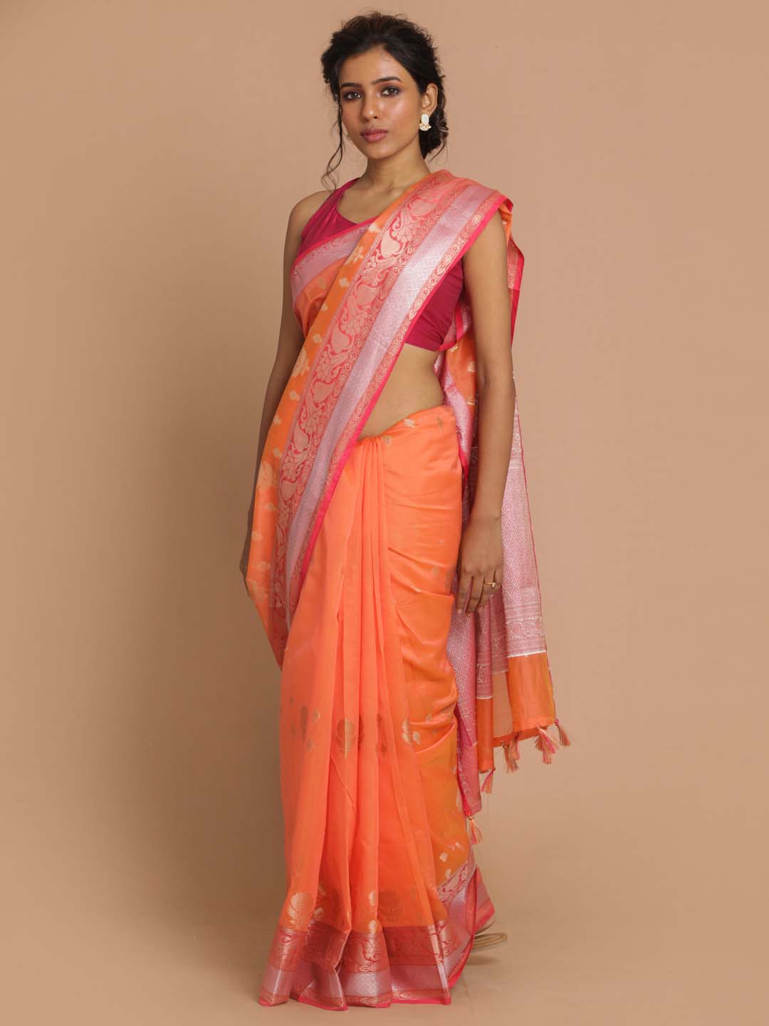 Indethnic Banarasi Orange Woven Design Daily Wear Saree - View 1