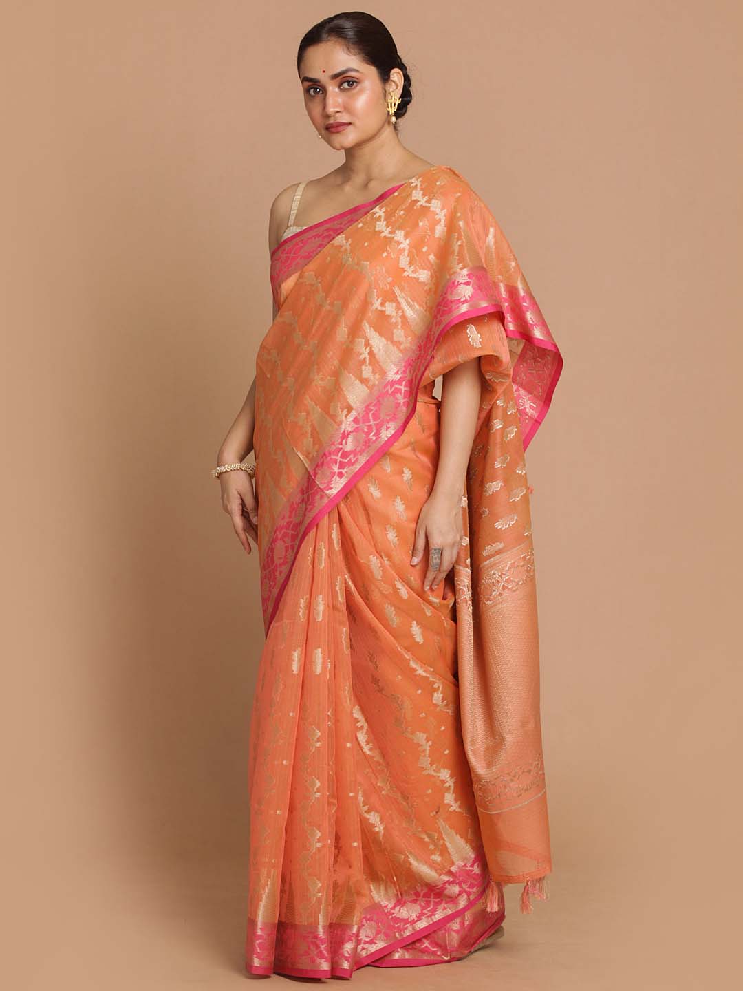 Indethnic Banarasi Orange Woven Design Daily Wear Saree - View 2