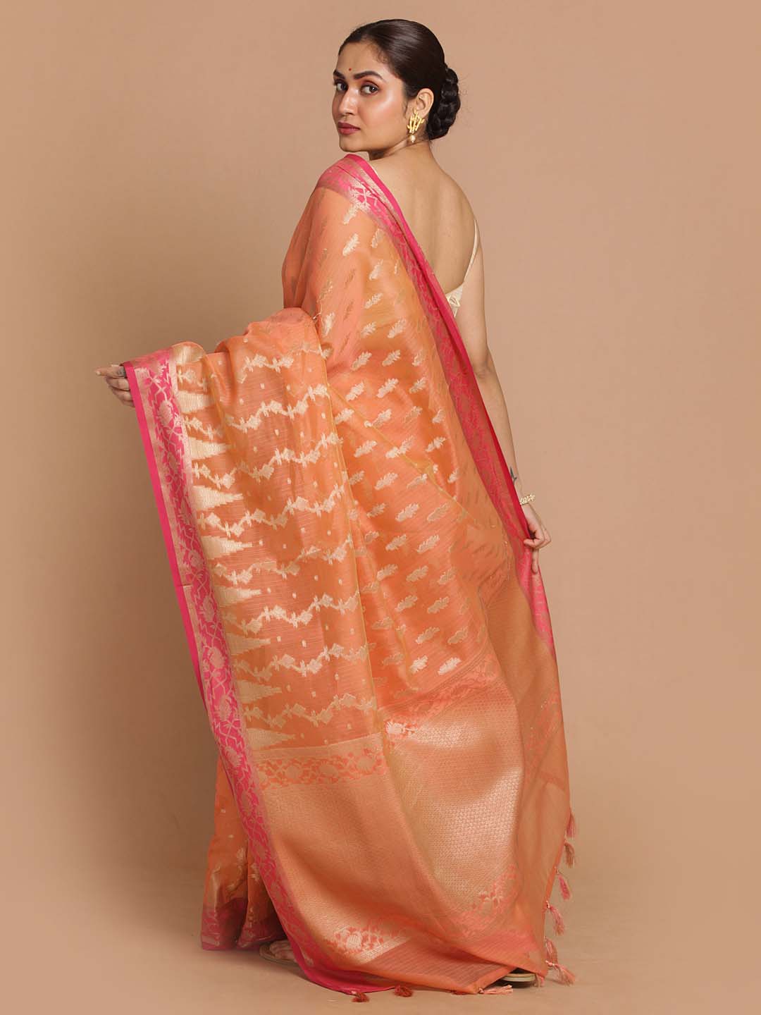 Indethnic Banarasi Orange Woven Design Daily Wear Saree - View 3