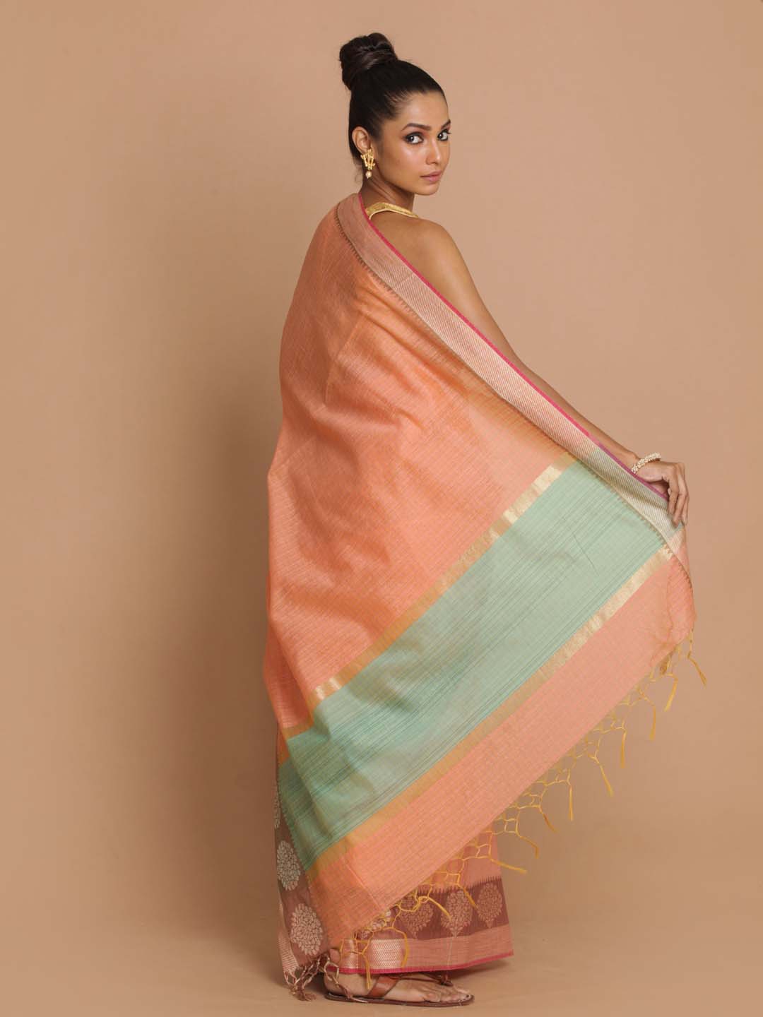 Indethnic Banarasi Peach Checked Daily Wear Saree - View 3