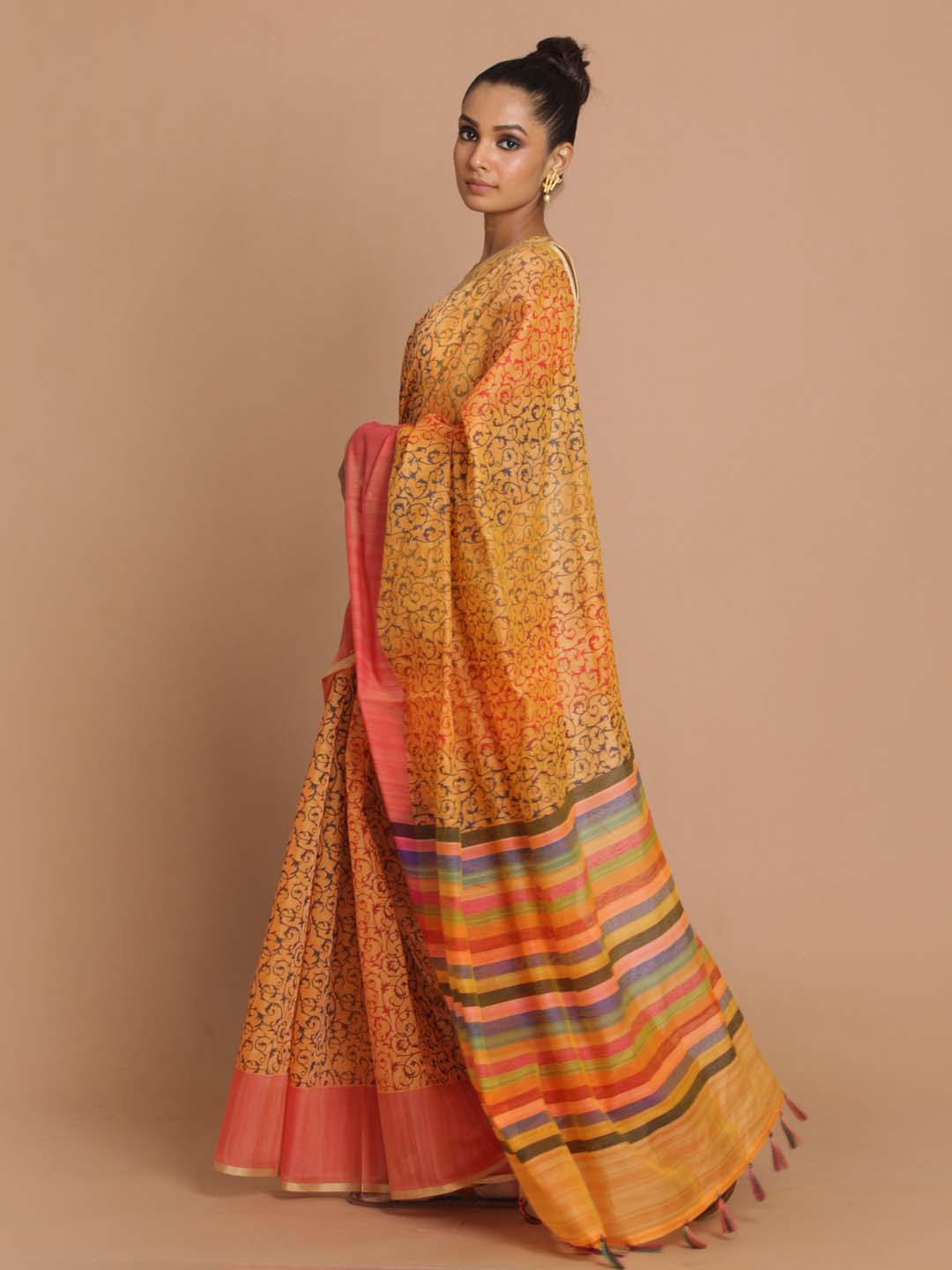 Indethnic Banarasi Peach Printed Daily Wear Saree - View 2