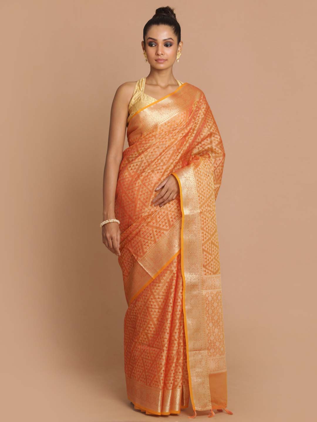 Indethnic Banarasi Rust Woven Design Daily Wear Saree - View 1