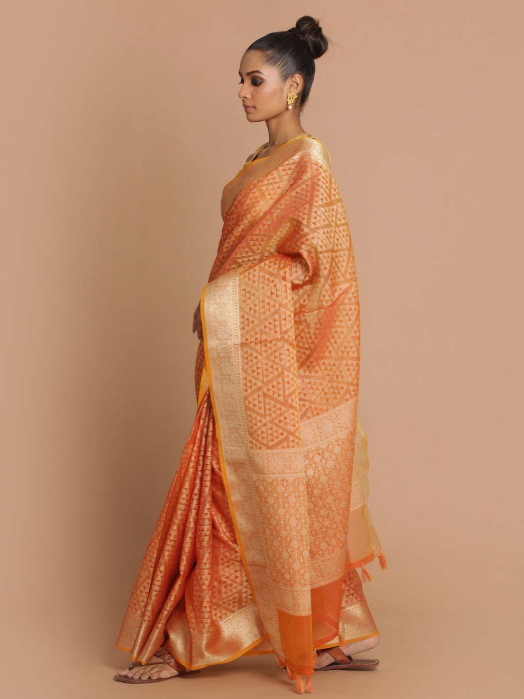 Indethnic Banarasi Rust Woven Design Daily Wear Saree - View 1