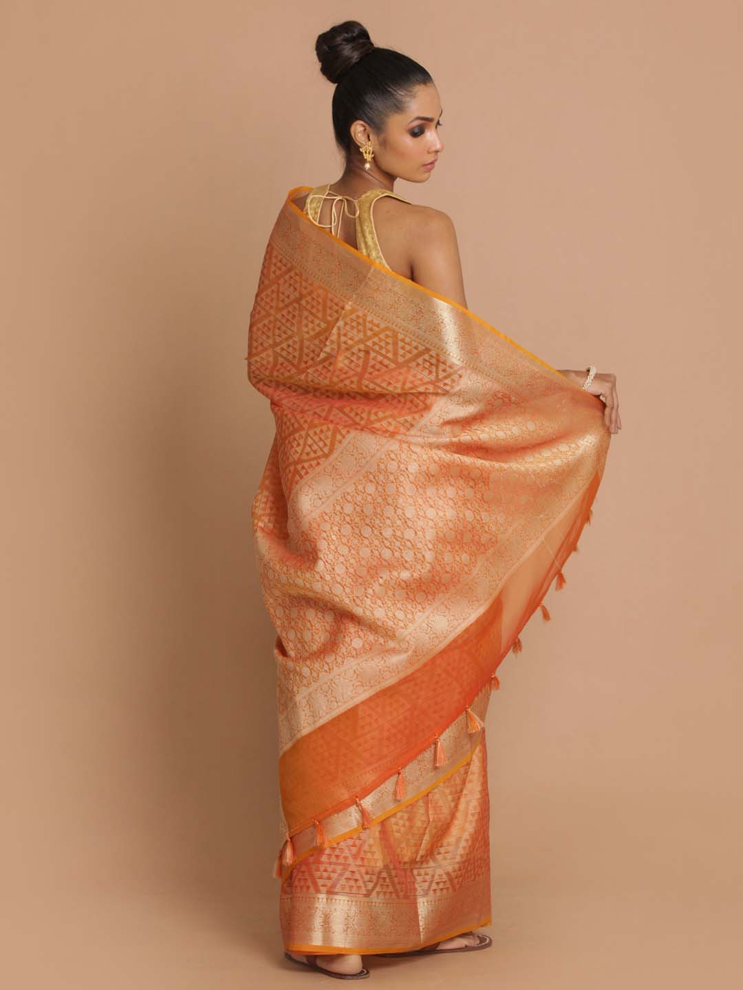 Indethnic Banarasi Rust Woven Design Daily Wear Saree - View 3