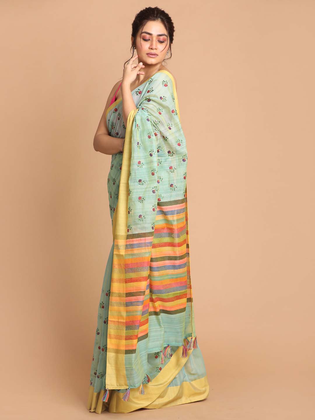 Indethnic Banarasi Sea Green Embroidered Daily Wear Saree - View 2