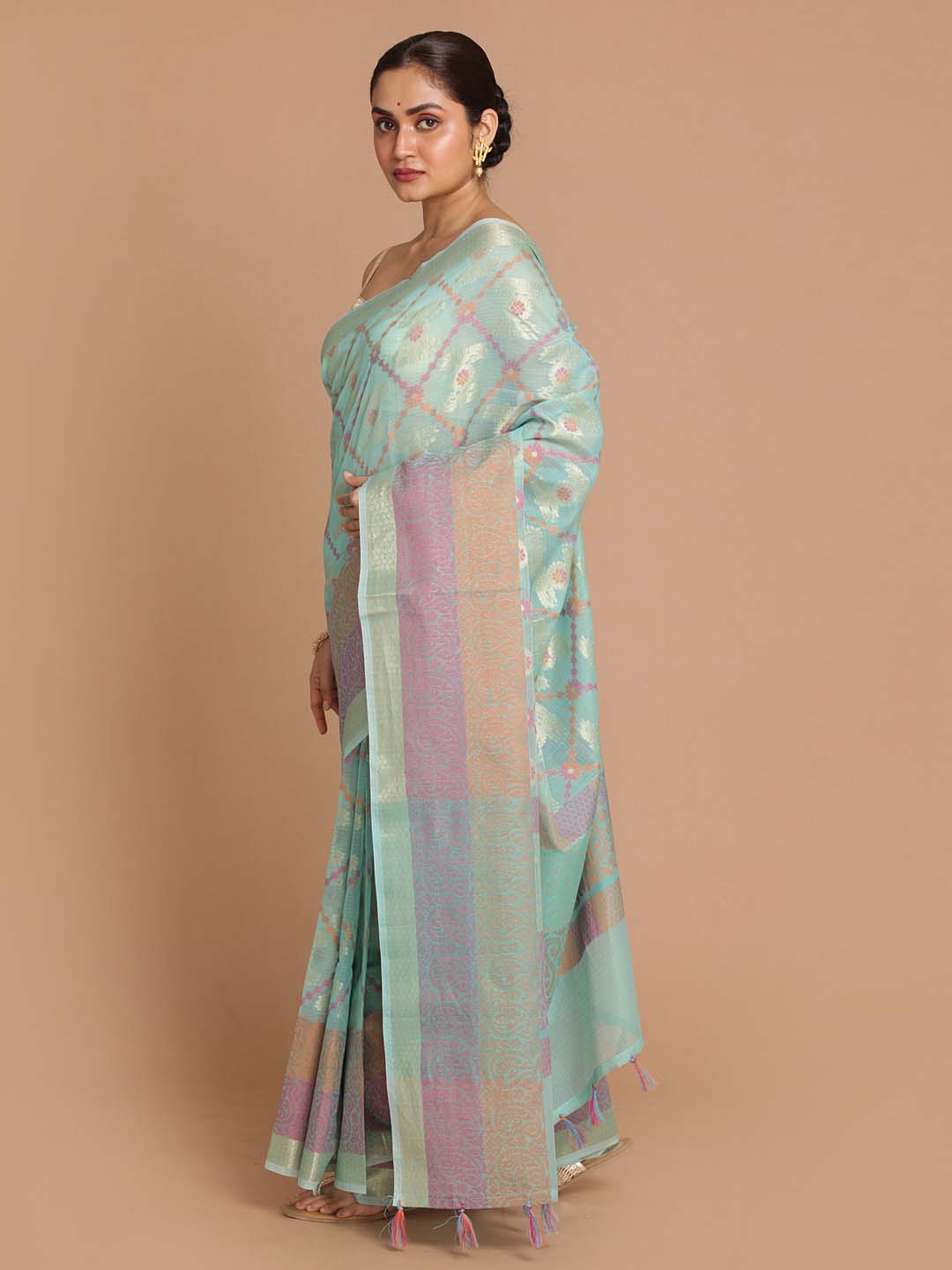 Indethnic Banarasi Sea Green Woven Design Daily Wear Saree - View 1