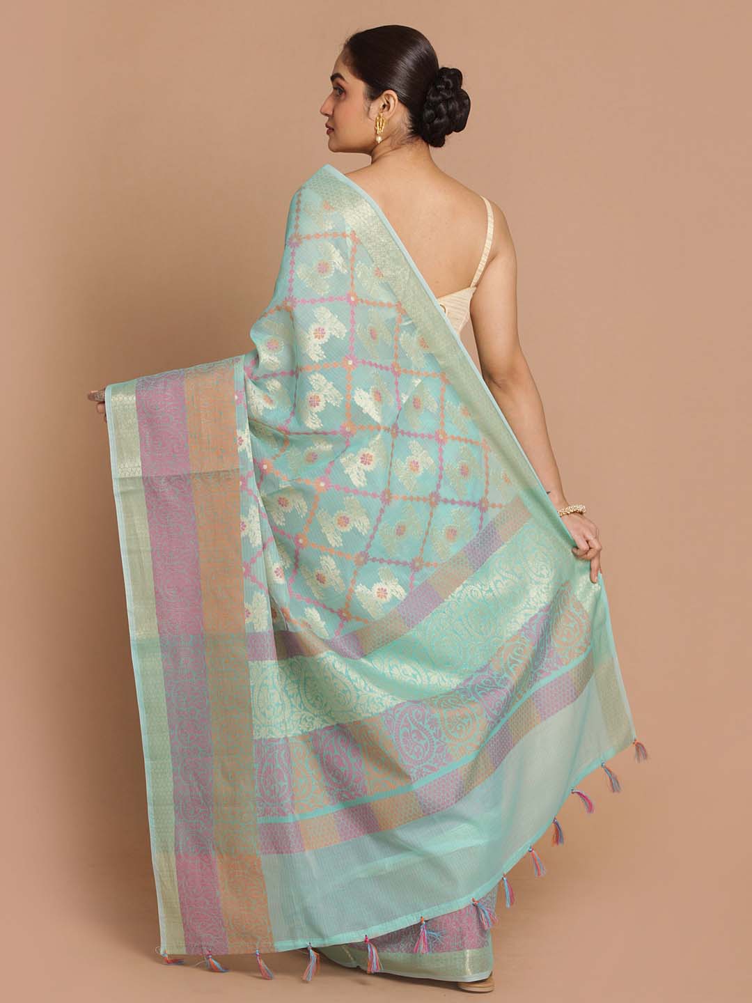 Indethnic Banarasi Sea Green Woven Design Daily Wear Saree - View 2