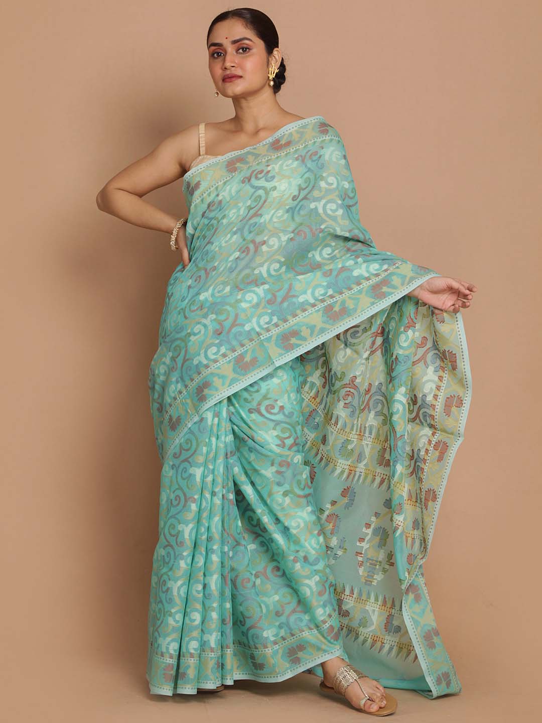 Indethnic Banarasi Sea Green Woven Design Daily Wear Saree - View 1