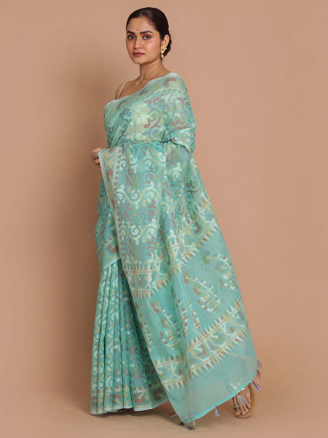 Indethnic Banarasi Sea Green Woven Design Daily Wear Saree - View 2