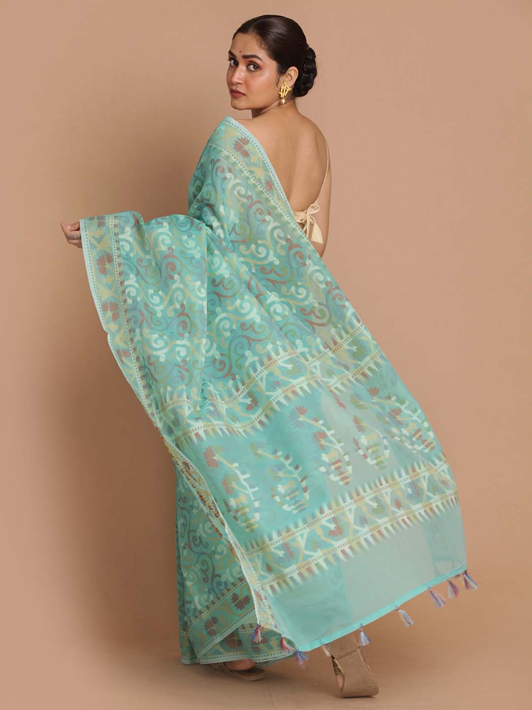 Indethnic Banarasi Sea Green Woven Design Daily Wear Saree - View 3