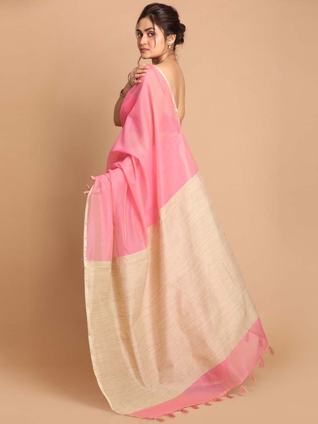 Indethnic Banarasi Pink Solid Daily Wear Saree - View 3