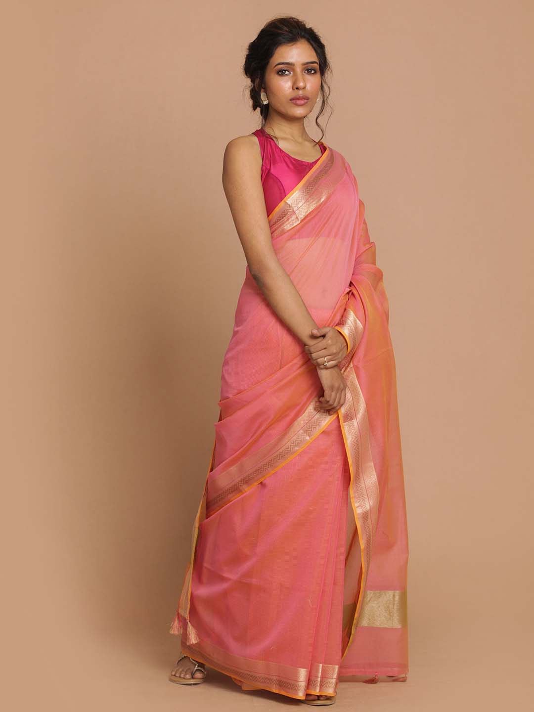 Indethnic Banarasi Pink Woven Design Daily Wear Saree - View 1