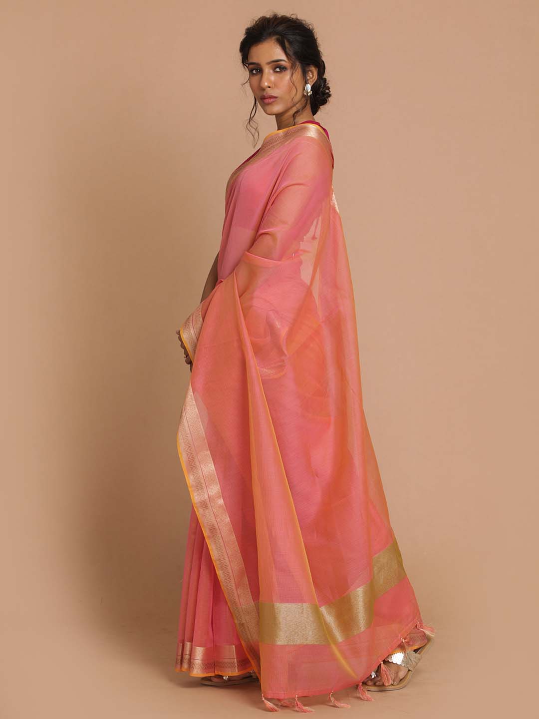 Indethnic Banarasi Pink Woven Design Daily Wear Saree - View 2