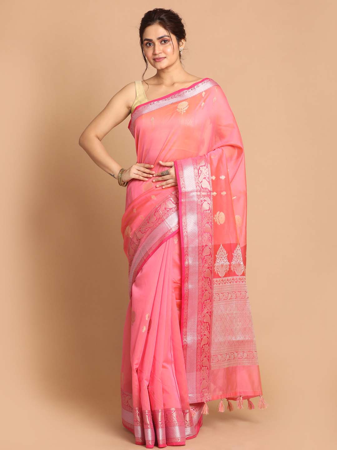 Indethnic Banarasi Pink Woven Design Daily Wear Saree - View 1