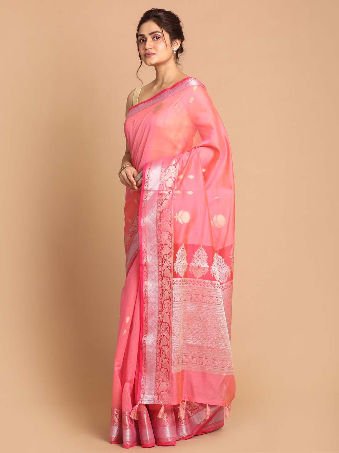 Indethnic Banarasi Pink Woven Design Daily Wear Saree - View 2
