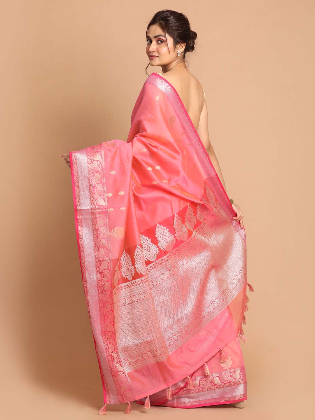 Indethnic Banarasi Pink Woven Design Daily Wear Saree - View 3