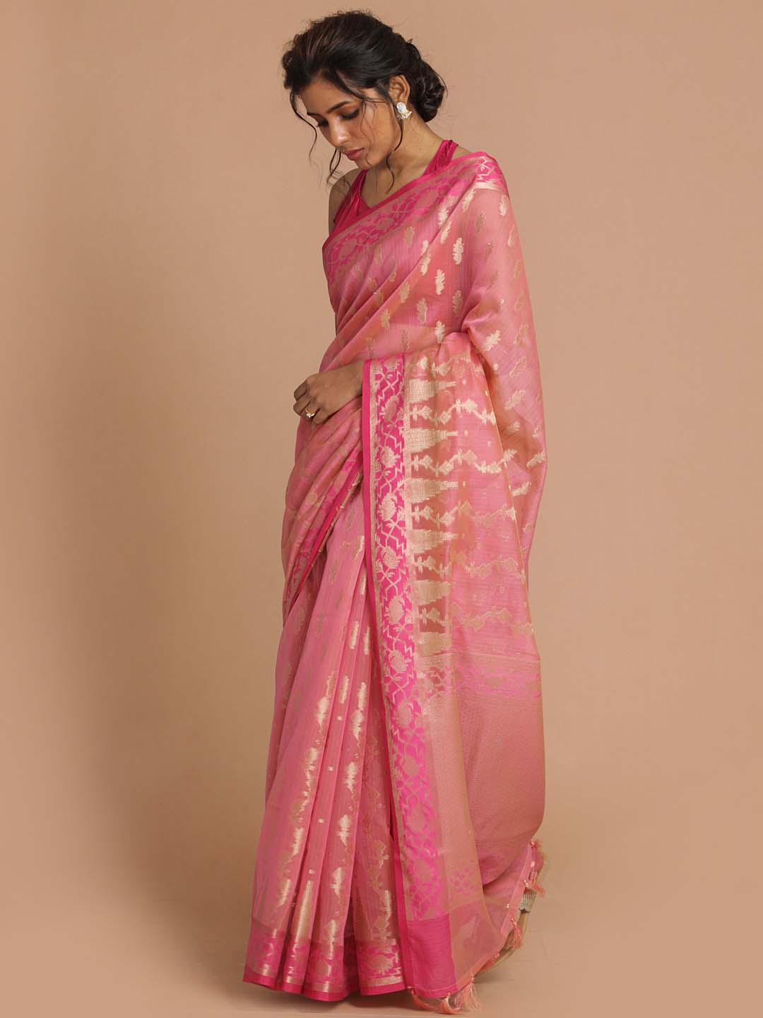 Indethnic Banarasi Pink Woven Design Daily Wear Saree - View 2