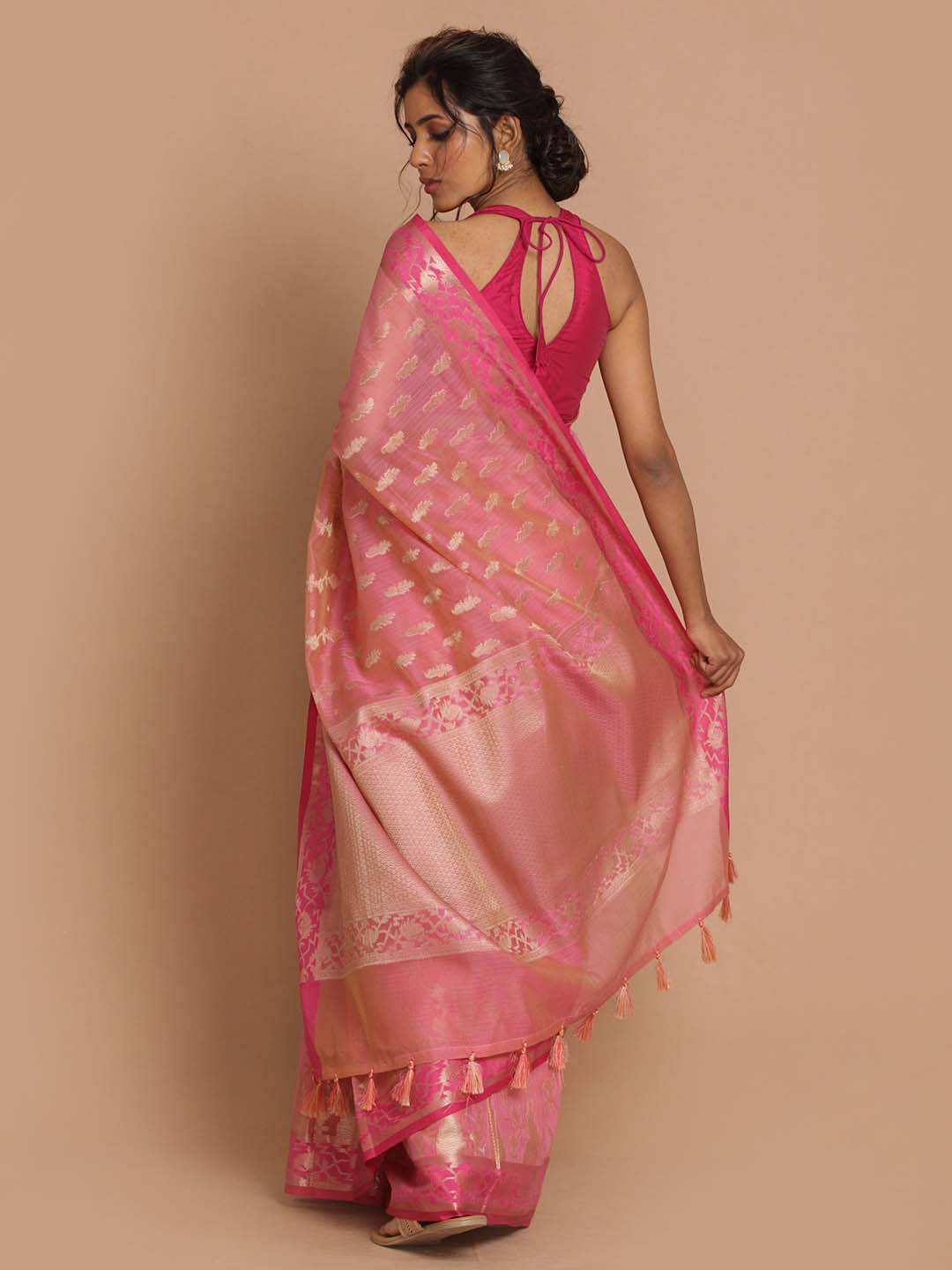 Indethnic Banarasi Pink Woven Design Daily Wear Saree - View 3