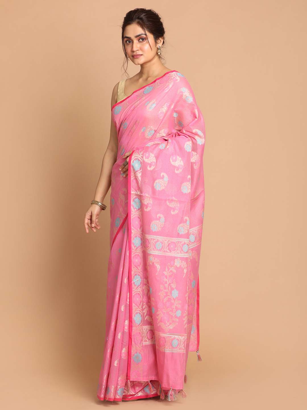 Indethnic Banarasi Pink Woven Design Party Wear Saree - View 2