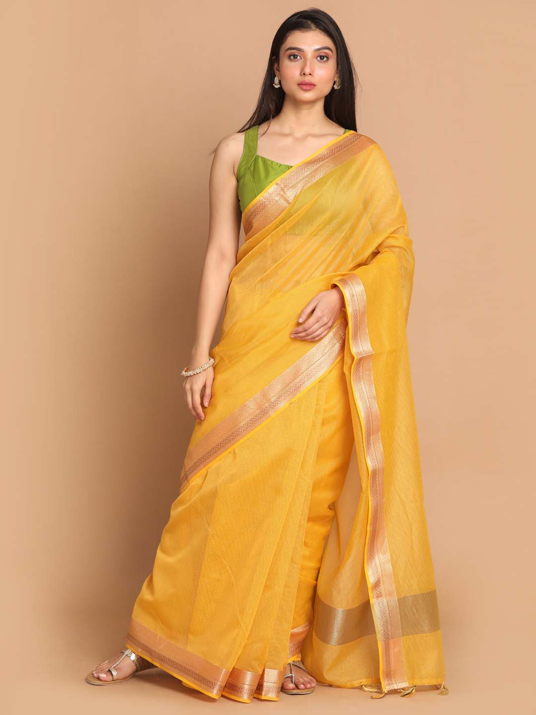 Indethnic Banarasi Yellow Woven Design Daily Wear Saree - View 1